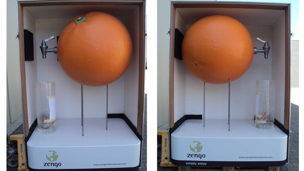 Blow Ups - In opdracht van The Juice House maakte Blowups een blow up van de Zengo sinaasappelpers.