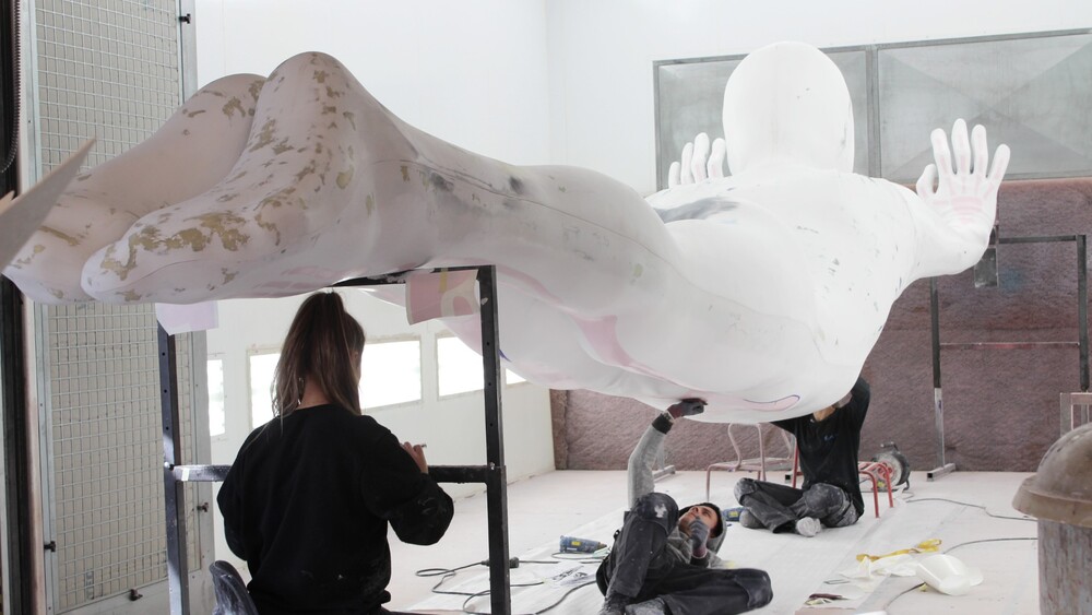 Large polyester statue by designer Florentijn Hofman. Produced for NEMO museum in Amsterdam.