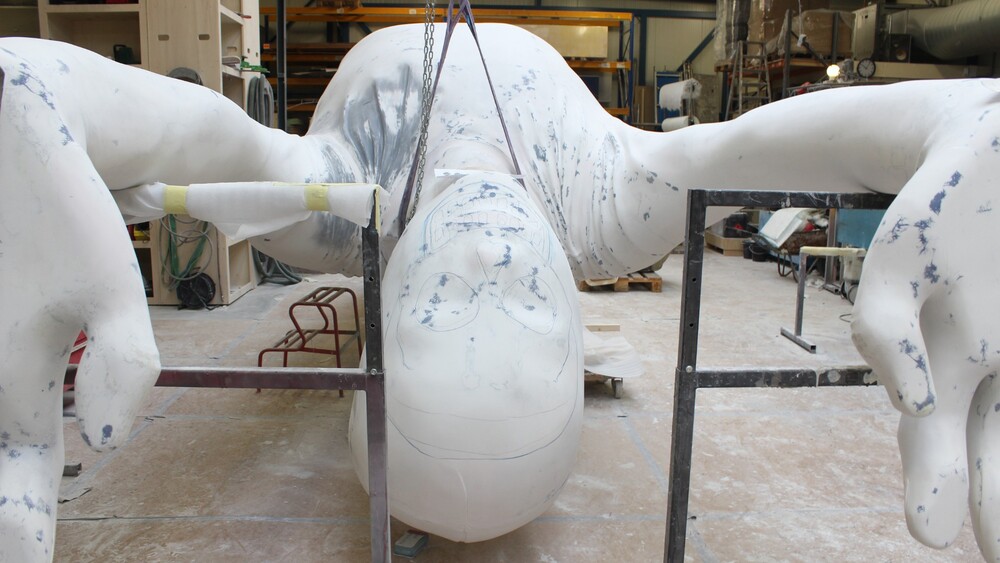 Large polyester statue by designer Florentijn Hofman. Produced for NEMO museum in Amsterdam.