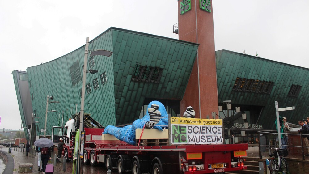 Large polyester statue by designer Florentijn Hofman. Produced for NEMO museum in Amsterdam.