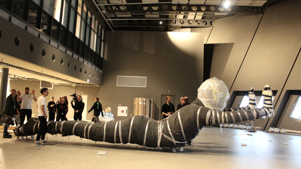 Large polyester statue by designer Florentijn Hofman. Produced for NEMO museum in Amsterdam.