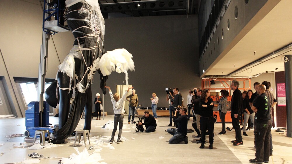 Large polyester statue by designer Florentijn Hofman. Produced for NEMO museum in Amsterdam.