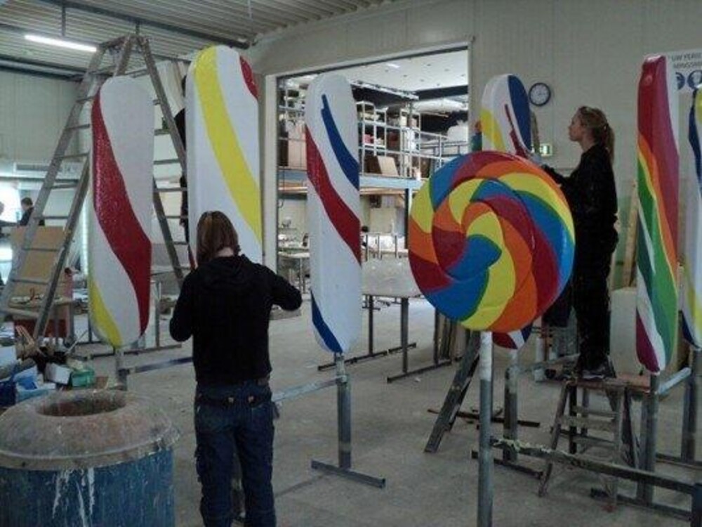 Grote lollies voor Holland Foodz. Blowups van lolly's als decoratie, blikvanger.